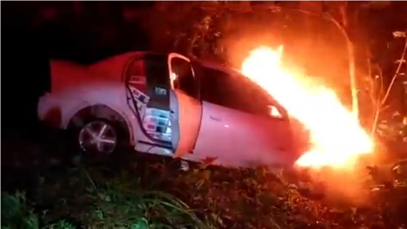 Motorista sofre acidente enquanto fugia da polícia e carro pega fogo na BR-272