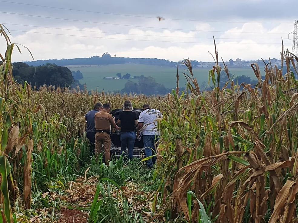 Corpo é encontrado carbonizado em porta-malas de carro em meio a plantação de milho, em Cascavel