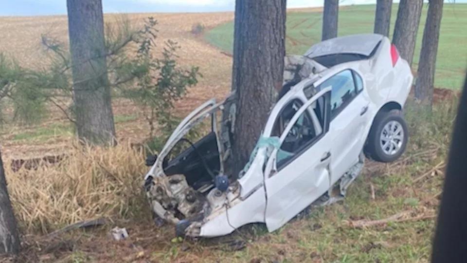 Carro parte ao meio em colisão com árvore e motorista morre na hora, no Paraná