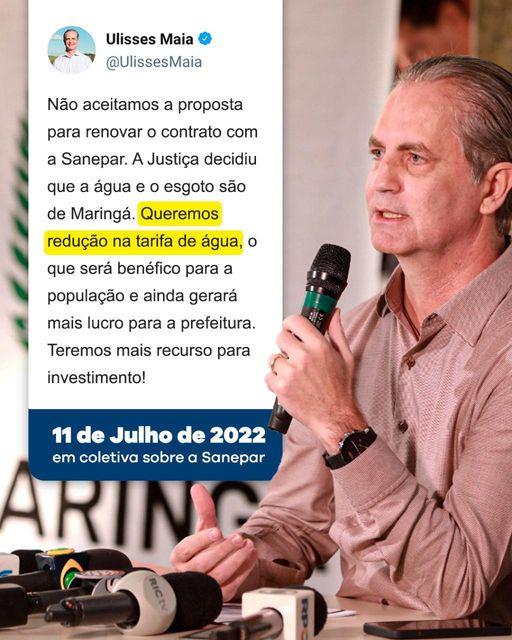 URGENTE: Fim da Sanepar em Maringá? - Prefeito Ulisses Maia não aceitou proposta de R$ 300 milhões