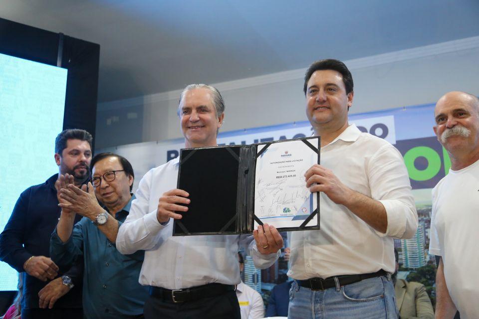 Ratinho Junior visita Maringá e assina liberação de R$ 20 milhões para a obra de modernização e revitalização do Eixo Monumental