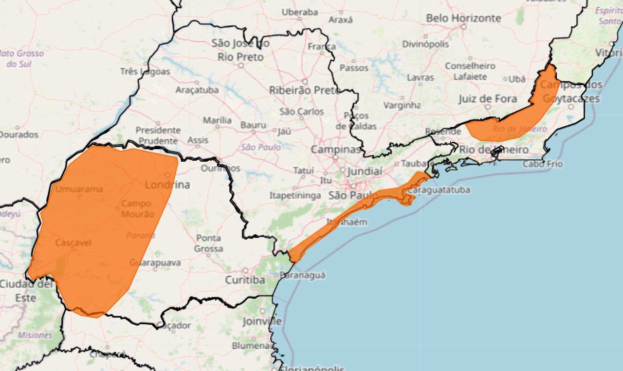 ALERTA - 2024 começa com alerta amarelo para tempestades em grande parte do Estado do Paraná