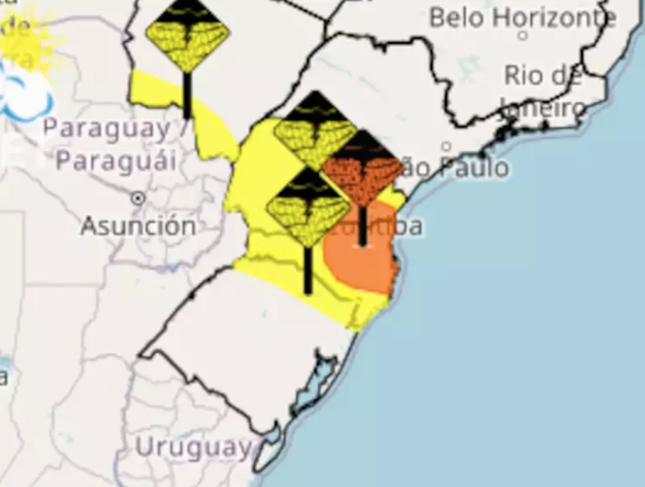 INMET Alerta para nova frente fria que avança no Sul, e coloca parte do Rio Grande do Sul, Santa Catarina e Paraná em Atenção