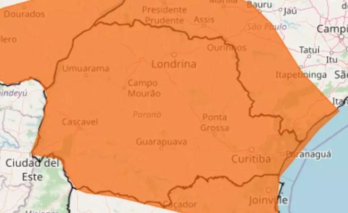 Alerta laranja de tempestade pode atingir cerca de 29 cidades no Paraná