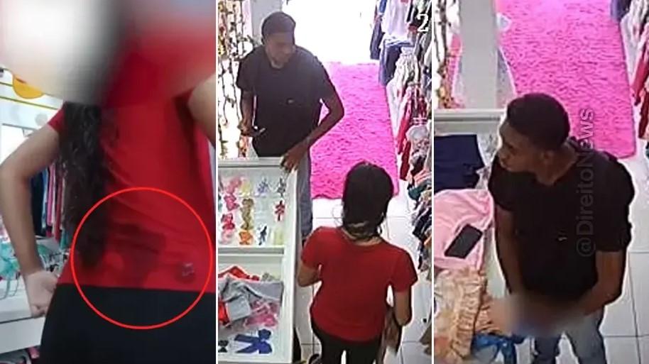 GRAVE: Homem ejacula nas costas de vendedora de loja de roupas infantis
