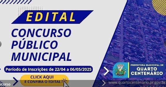 Prefeitura de Quarto Centenário anuncia Concurso Público com vagas para 10 cargos