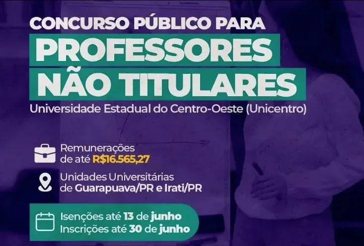 Unicentro abre inscrições do concurso que vai contratar 38 professores não titulares