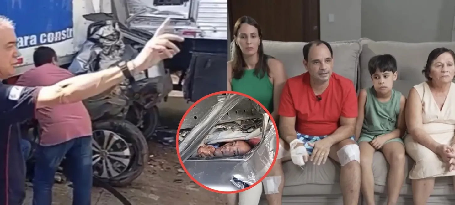 Família descreve como milagre sobreviver após carro ser esmagado entre carretas na BR-101