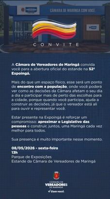 Câmara de Maringá inaugura estande na Expoingá 2026 para aproximar o Legislativo da população
