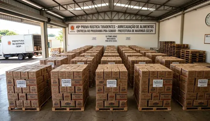 Prefeitura de Maringá entrega cerca de 10 toneladas de alimentos arrecadadas na 49ª Prova Rústica Tiradentes ao Pra Somar nesta segunda, 4