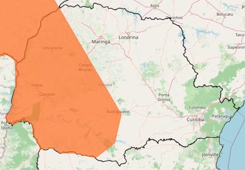 ALERTA MÁXIMO NO PARANÁ: Tempestades com ventos de até 100 km/h e granizo ameaçam todas as regiões nesta quarta (10); veja as 186 cidades na rota do perigo