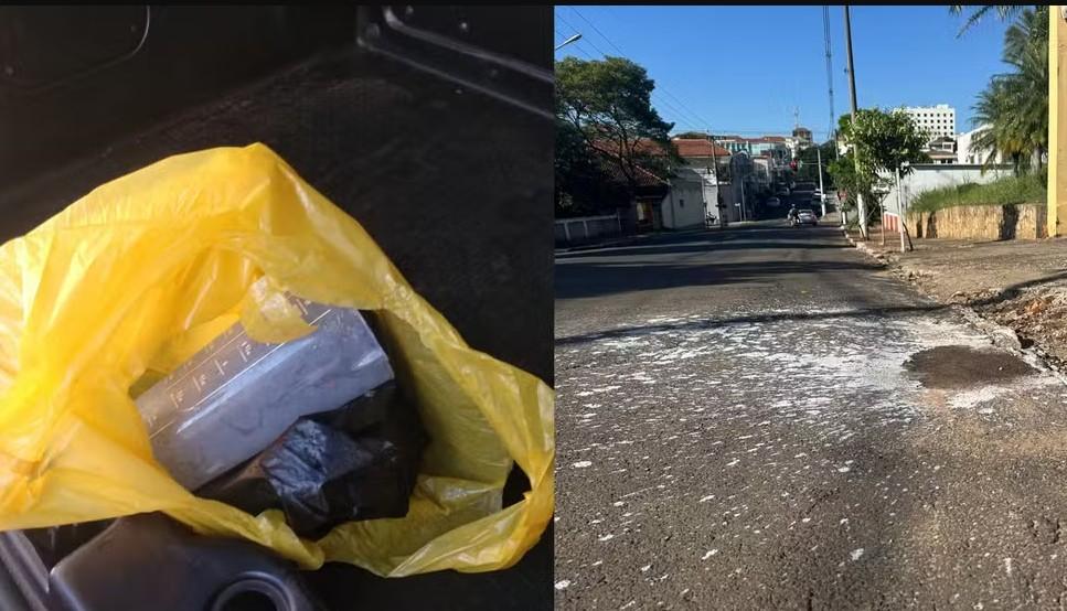 Sacola e o local com a marca do produto jogado na jovem — Foto: Reprodução