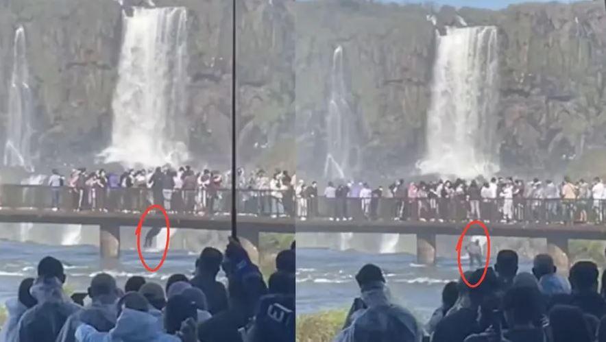 VÍDEO: Turista arrisca a vida e pula de passarela nas Cataratas do Iguaçu para recuperar celular