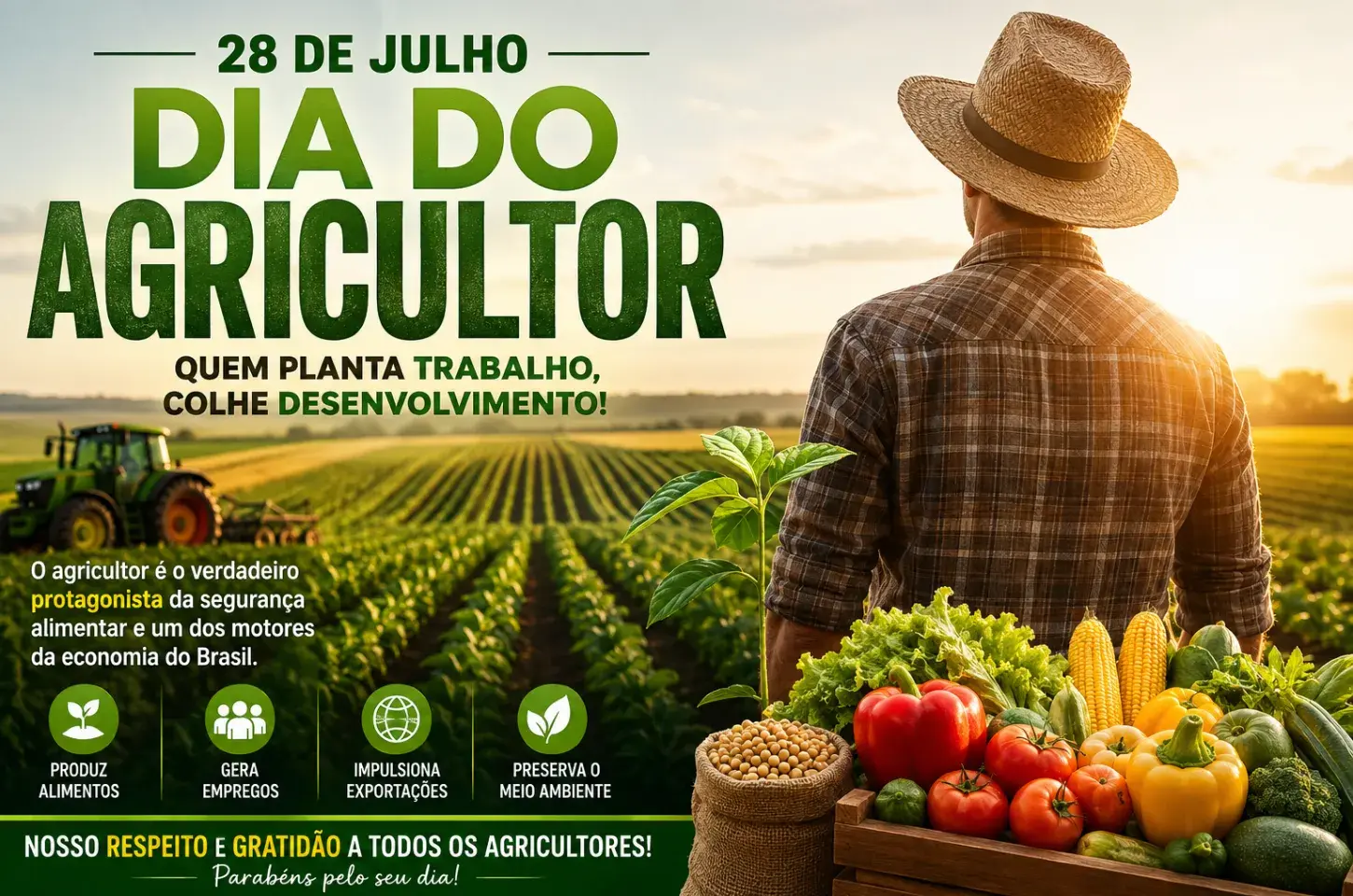 Dia do Agricultor: 28 de Julho celebra quem alimenta o Brasil e fortalece a economia nacional