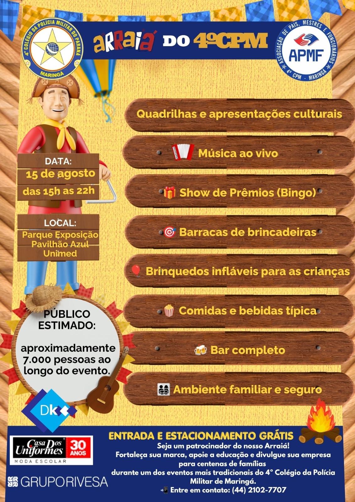 4º Colégio da Polícia Militar de Maringá realiza tradicional Arraiá com entrada e estacionamento gratuitos