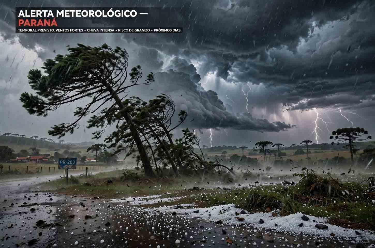 Alerta de tempestade no Paraná prevê temporais, ventos fortes e granizo nos próximos dias
