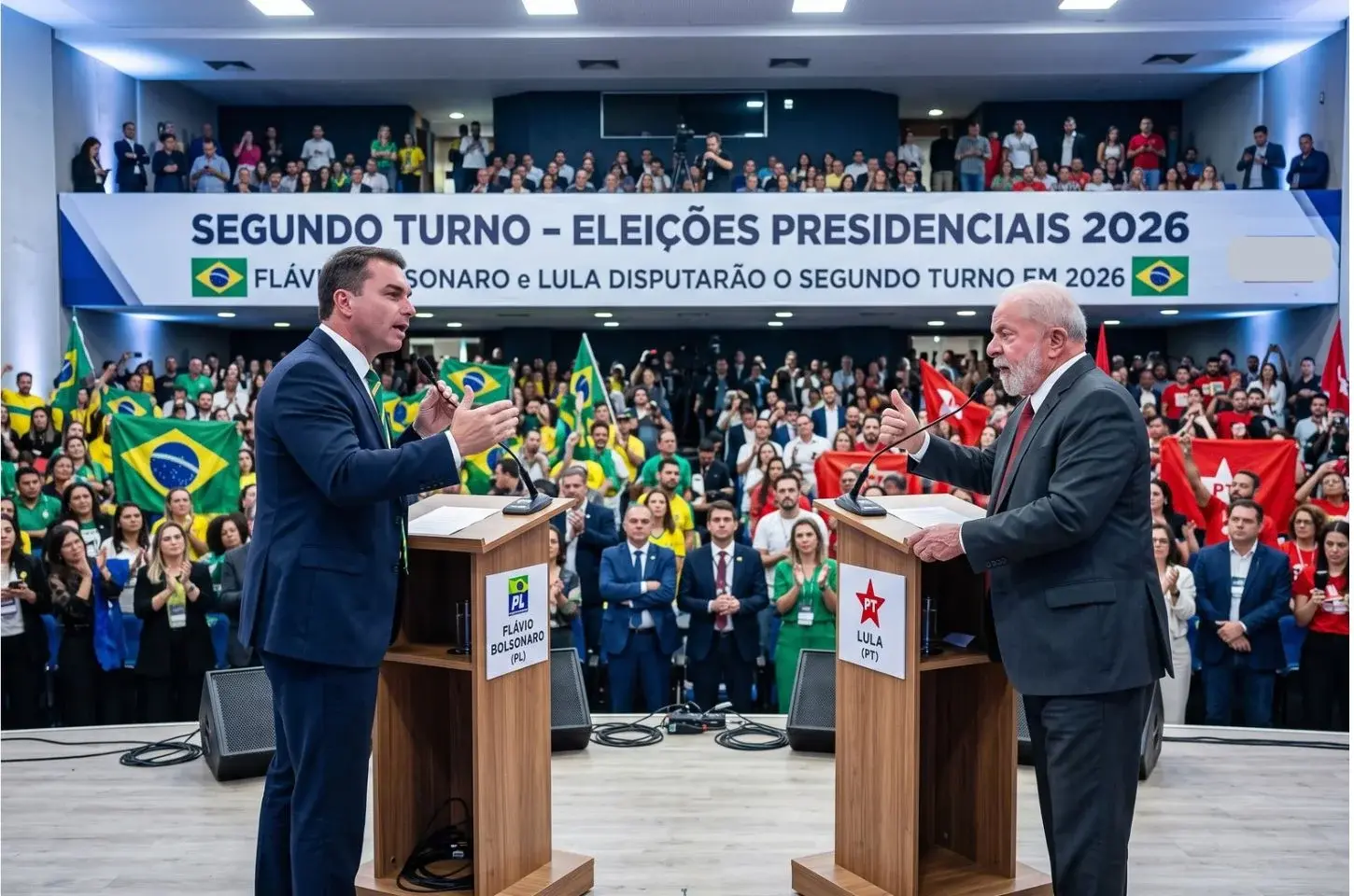 Flávio Bolsonaro e Lula disputarão o segundo turno na eleição de 2026