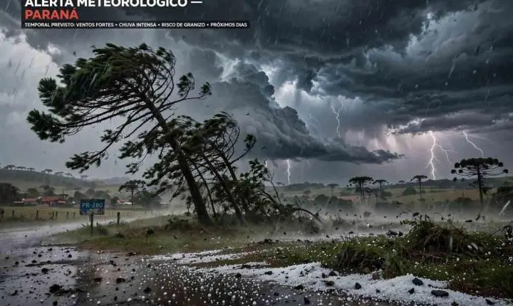 Alerta de tempestade no Paraná prevê temporais, ventos fortes e granizo nos próximos dias
