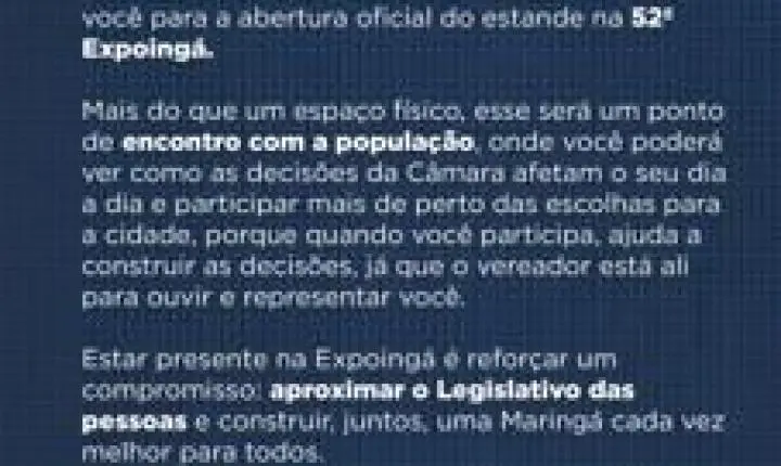 Câmara de Maringá inaugura estande na Expoingá 2026 para aproximar o Legislativo da população