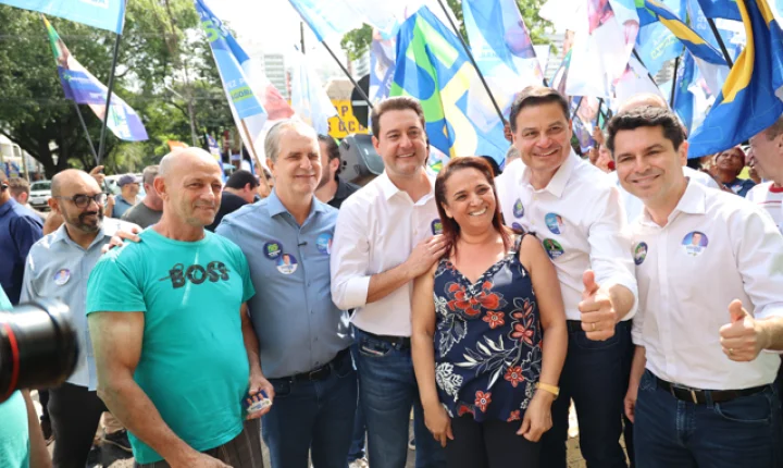 Governador Ratinho Junior, Ulisses Maia, Sandro Alex e Alexandre Curi demonstram força política em Maringá