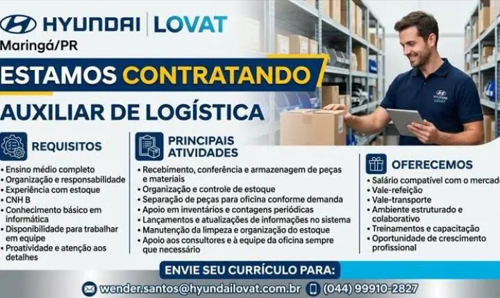 Hyundai Lovat Maringá Está Contratando - Auxiliar De Logística
