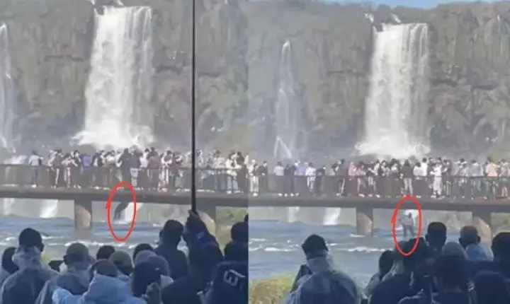 VÍDEO: Turista arrisca a vida e pula de passarela nas Cataratas do Iguaçu para recuperar celular