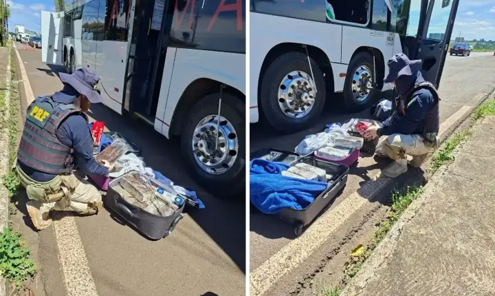 PRF apreende 40 quilos de maconha e medicamentos em ônibus na BR-277 no Paraná